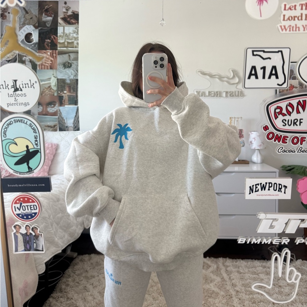 pink palm puff grey butterfly hoodie - Picture 2 of 7